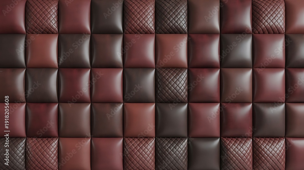Fototapeta premium Brown and Red Leather Upholstery Wall Panels - Textured Geometric Pattern