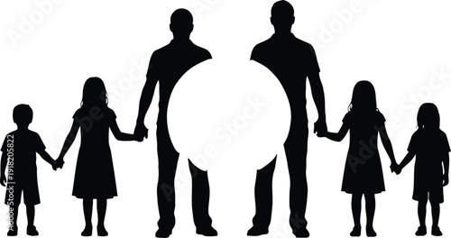 Family of five holding hands in a circle with a large blank space in the center