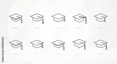 Outlined graduation caps collection education achievement and ceremony