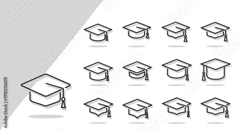 Set of graduation caps outlines academic achievements and studies