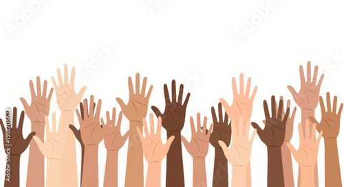 Diverse hands reaching upwards illustration isolated on white background