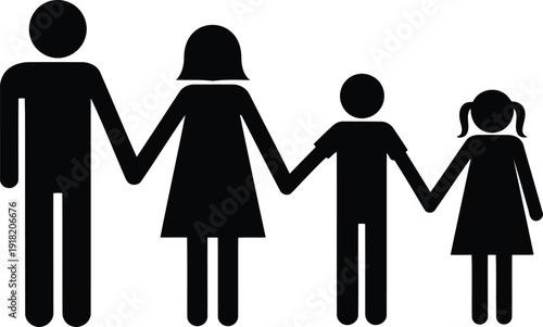 Family of four holding hands together in a heartwarming moment of unity and love