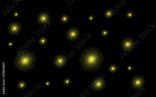 Vibrant yellow lights floating in dark space