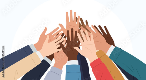 Diverse hands reaching up in unity symbolizing collaboration and support