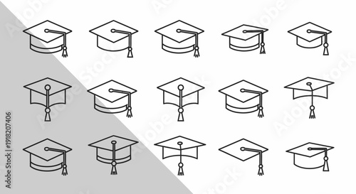 Minimalist graduation caps icons set for academic achievement and education