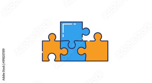 Three puzzle pieces interlock illustration of teamwork problem solving solutions