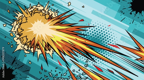 Retro Comic Book Explosion with Starburst, Speed Lines and Halftone Pattern