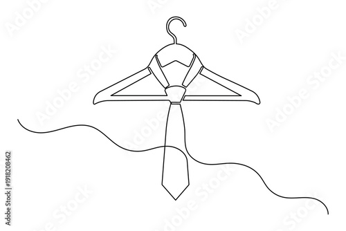 Tie on hanger continuous one line drawing minimalist fashion wardrobe or laundry illustration