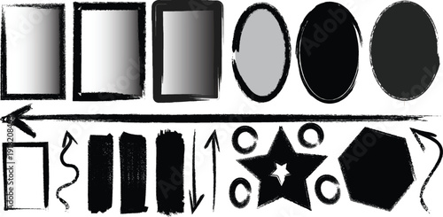 Geometric shapes and symbols in black and white