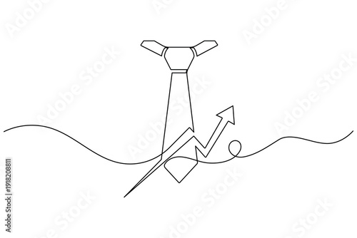 Corporate growth tie with upward arrow graph continuous one line drawing minimalist illustration vector