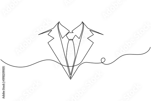 Formal suit jacket and necktie continuous one line drawing minimalist business illustration vector