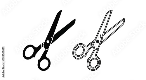 Two pairs of scissors depicted in a simple black and white illustration