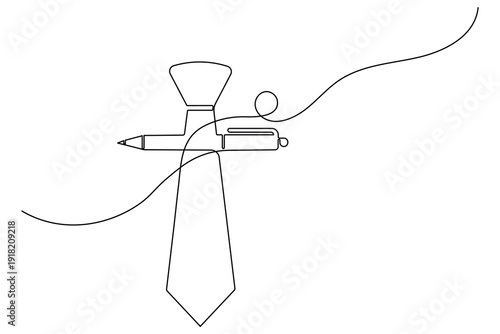 Executive tie necktie with pen continuous one line drawing minimalist business illustration vector