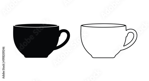Two contrasting coffee cups a black silhouette and a white outline