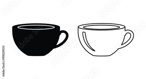 Two simple cup illustrations one black and one white side by side