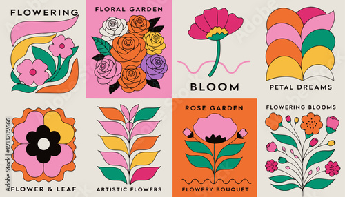 Very beautiful curated collection of floral posters showcasing roses, leafy bouquets, and artistic compositions, ideal for notebook covers, wall décor, and sophisticated stationery branding.