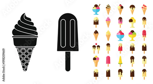 Variety of ice cream and frozen dessert illustrations in different styles