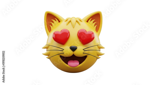 Cat Heart Eyes Emoji PNG Transparent Background, Cute Yellow Cat Face Red Heart Eyes Tongue Out Happy Love Emoji Isolated