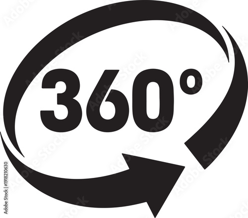 Black 360 degrees symbol with circular arrow on white background also transparent background circle rotation 1