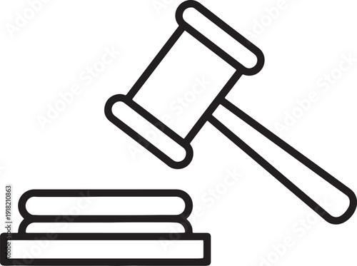 Black outline gavel striking stacked books on a white background also transparent background judge hammer