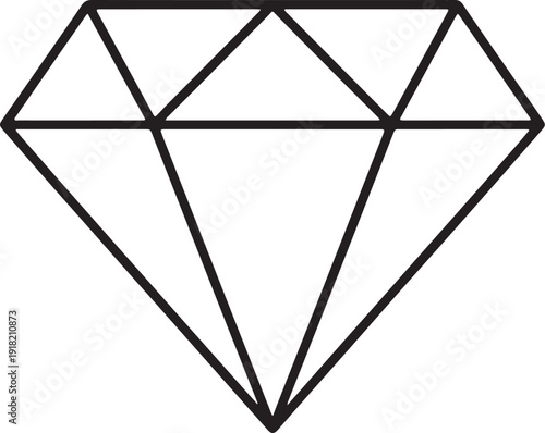 Black outline of a faceted diamond gem on a white background also transparent background jewel precious stone