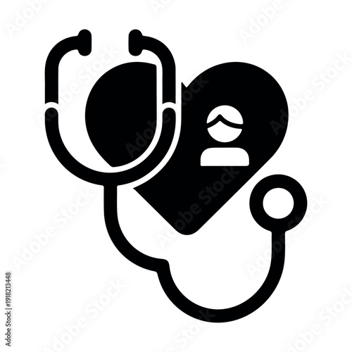 Minimalist black and white pregnant woman silhouette with heart and smile icon isolated on white background