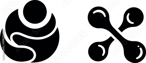 Minimalist black yin yang symbol and cross icon set isolated on white background for spirituality balance harmony design