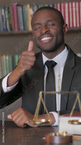 Wallpaper Mural Thumbs Up by African American Lawyer in Office, Vertical Video Torontodigital.ca