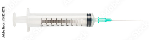 medical syringe close-up on a white isolated background