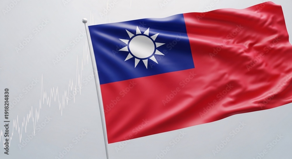 Naklejka premium Taiwan flag waving in the wind on white background