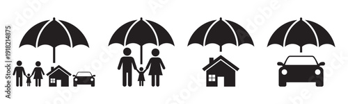Family Home and Car Insurance Protection Vector Icon 