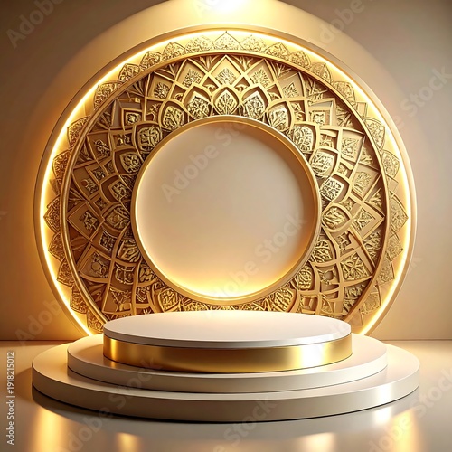 Modern luxury backdrop with layered gold podium and lighting high resolution image