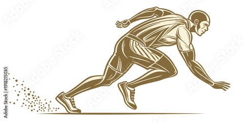 Dynamic illustration of a male sprinter starting a race, vector