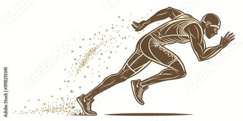Dynamic male sprinter in motion, vector