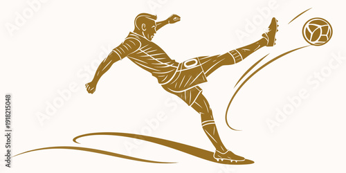 Dynamic soccer player kicking a ball, vector