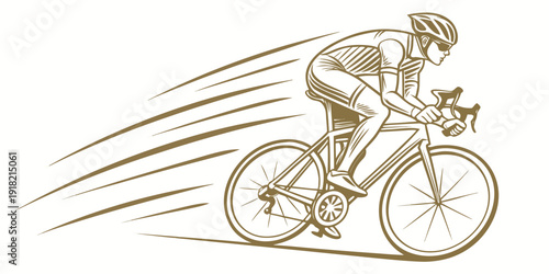 A dynamic illustration of a professional cyclist racing at high speed, vector