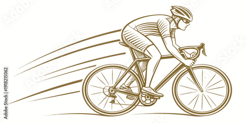 Dynamic illustration of a professional cyclist racing at high speed, vector
