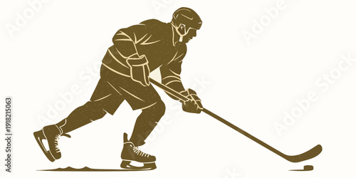 Stylized illustration of an ice hockey player in action, vector