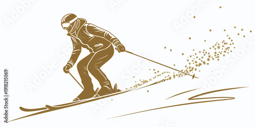 A downhill skier speeds down the slope, vector
