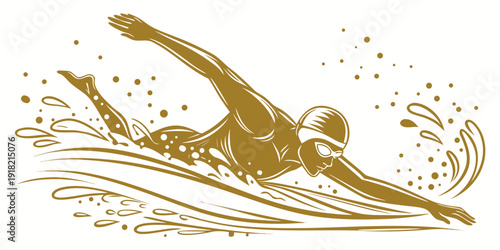 Professional male swimmer performing freestyle stroke in the water, vector