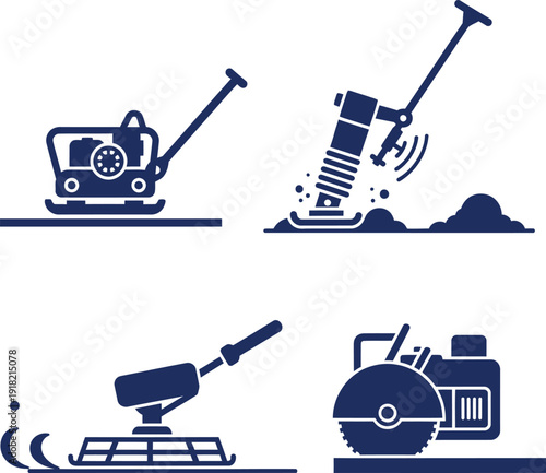 Construction Tools for Surface Finishing and Cutting Including Compactor and Saw vector illustration