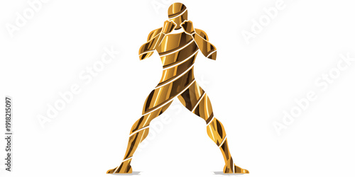 Golden metallic fighter in a boxing stance, vector