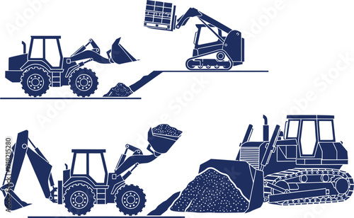 Heavy Equipment Silhouettes Moving Dirt and Materials loader skid steer loader