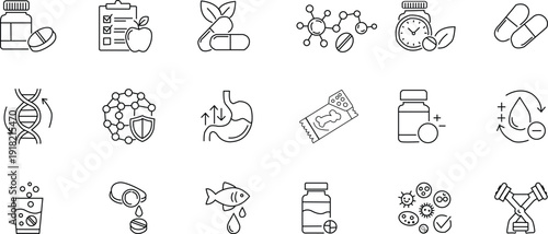 Modern line icons for health and nutrition concepts