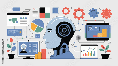Artificial intelligence profile showing machine learning and neural networks tech