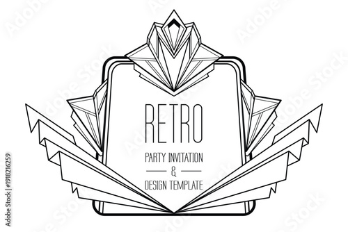 Black and white vector set of decorative Art Deco geometric elements. Elegant line art shapes inspired by 1920s design, perfect for frames, borders, posters, invitations, coloring books.