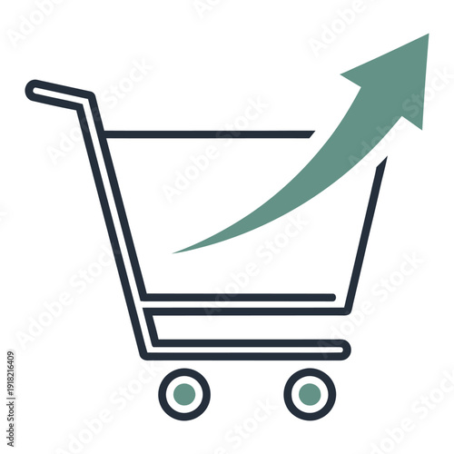 Shopping cart icon with a rising arrow indicating sales growth and increased revenue