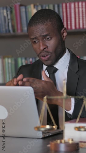 Wallpaper Mural Online Video Chat by African American Lawyer on Laptop, Vertical Video Torontodigital.ca