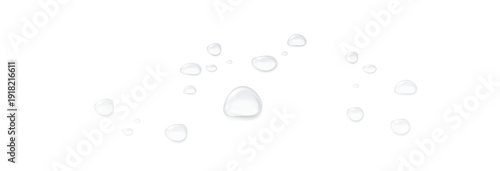 фотографія Realistic water drops on a transparent background, condensation on the surface with light reflection and shadow, vector, png, 3D effect