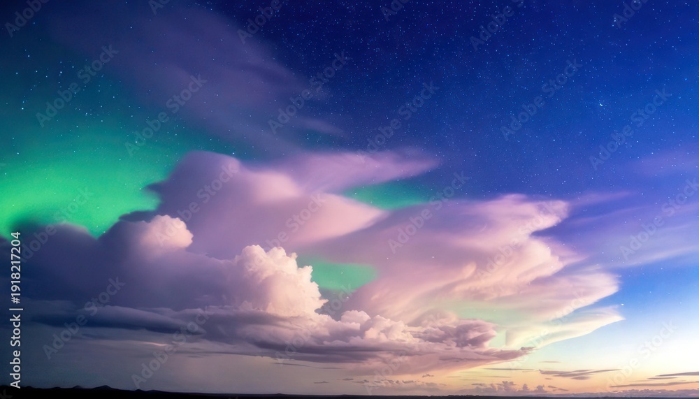 Fototapeta premium Dramatic Aurora Borealis Display Over Cloudscape - A Celestial Symphony.